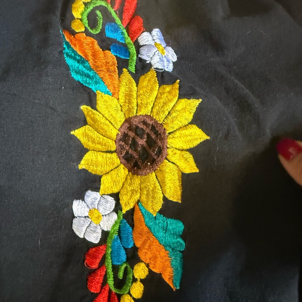MEXICANA Black Dress with Colorful Floral Embroidery